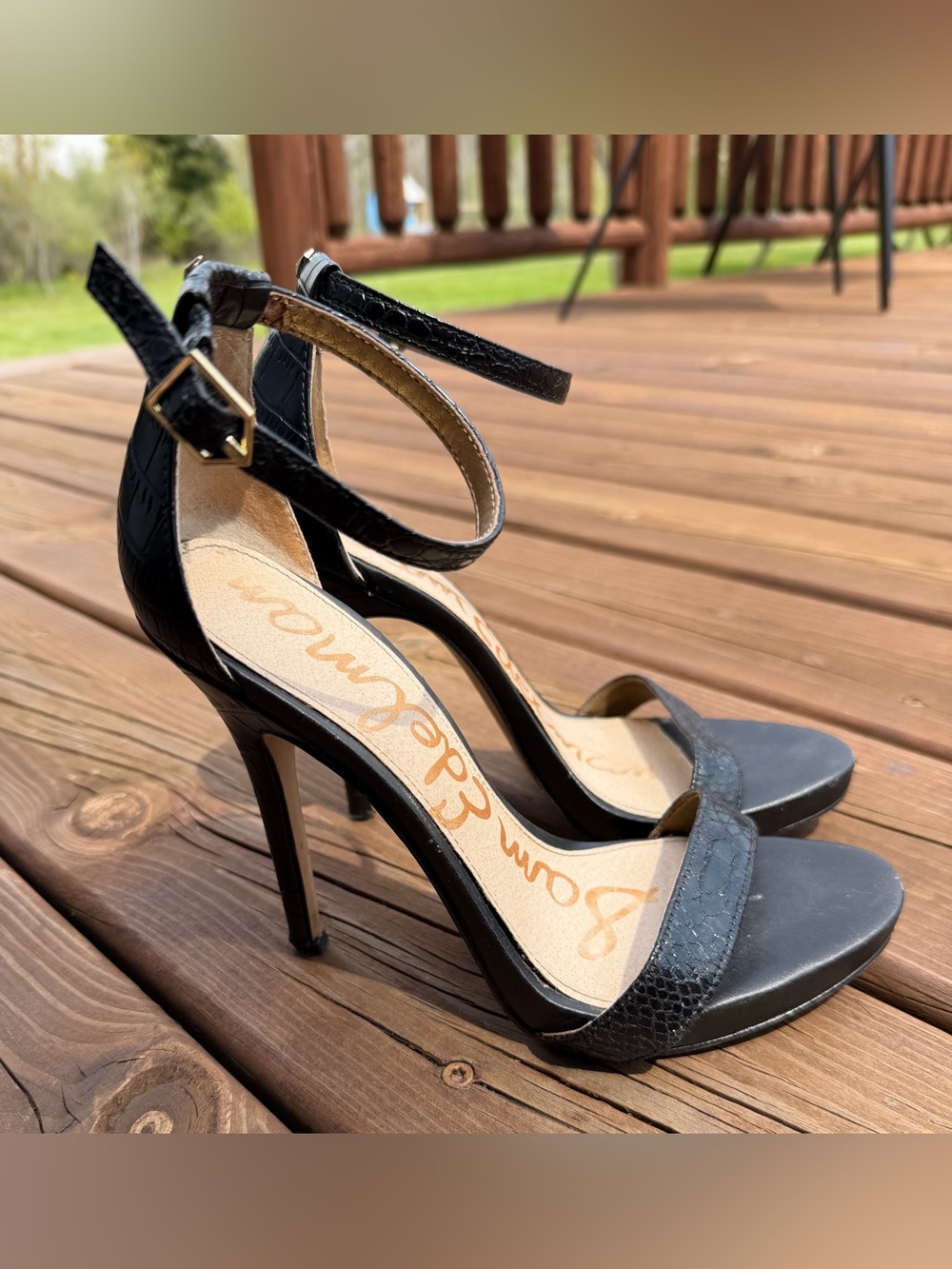 Sam Edelman Black Ankle-Strap Stiletto Heels - Picture 2 of 12